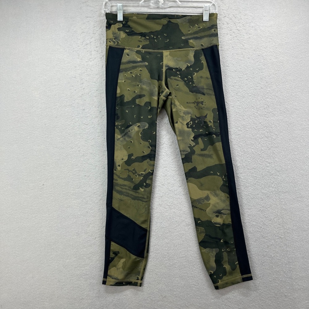 Under Armour Project Rock Leggings Womens Medium Green Camo Compression Athletic